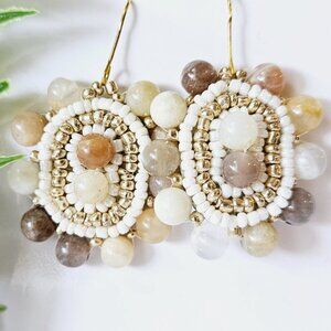 2/$27 | Peach Marble Shield Beaded Indigenous Hoop Earrings | Handmade